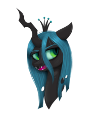 Size: 1523x1845 | Tagged: safe, artist:sannykat, queen chrysalis, changeling, changeling queen, g4, bust, crown, fangs, female, jewelry, portrait, regalia, simple background, solo, transparent background