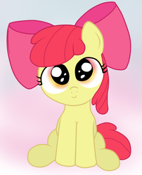 Size: 1554x1924 | Tagged: safe, artist:an-tonio, artist:lord waite, apple bloom, earth pony, pony, g4, adorabloom, colored, cute, daaaaaaaaaaaw, female, filly, gradient background, head tilt, hnnng, looking at you, pink background, simple background, smiling, solo, weapons-grade cute