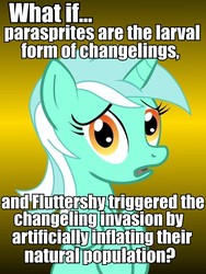 Size: 625x833 | Tagged: safe, lyra heartstrings, parasprite, g4, conspiracy lyra, exploitable meme, image macro, meme, solo