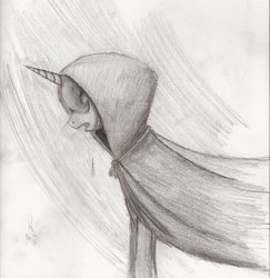 Size: 1696x1744 | Tagged: safe, artist:antnoob, princess luna, g4, cloak, clothes, crying, female, solo, traditional art