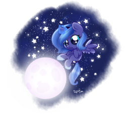 Size: 1669x1560 | Tagged: safe, artist:pomnoi, princess luna, g4, chibi, female, filly, moon, simple background, solo, transparent background, woona