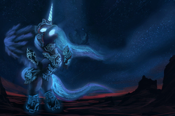 Size: 4000x2667 | Tagged: dead source, safe, artist:lukeine, princess luna, g4, female, glowing eyes, glowing horn, horn, solo