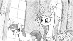 Size: 3840x2160 | Tagged: safe, artist:lethal-doorknob, princess cadance, twilight sparkle, g4, high res, monochrome