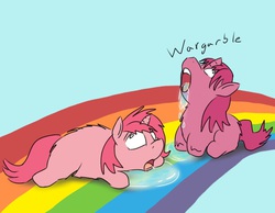 Size: 1029x800 | Tagged: safe, artist:fluffsplosion, fluffy pony, pink fluffy unicorns dancing on rainbows, drowning, fluffy pony drowns, grimderp, rainbow, stupidity, wargarble