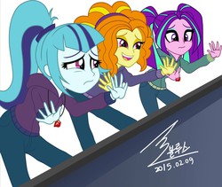 Size: 900x758 | Tagged: safe, artist:bluse, adagio dazzle, aria blaze, sonata dusk, equestria girls, g4, my little pony equestria girls: rainbow rocks, background removed, female, homeless, sad, show accurate, signature, simple background, the dazzlings, white background