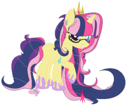 Size: 543x455 | Tagged: safe, artist:bre-bre-chan, oc, oc only, blank flank, crown, glasses, heterochromia, magical lesbian spawn, magical threesome spawn, offspring, parent:fluttershy, parent:pinkie pie, parent:twilight sparkle, parents:twishypie, polyamory, simple background, solo, transparent background