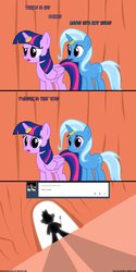 Size: 632x1264 | Tagged: safe, artist:navitaserussirus, spike, trixie, twilight sparkle, alicorn, pony, asktwixiegenies, g4, female, lesbian, mare, ring, ship:twixie, shipping, silhouette, twilight sparkle (alicorn)