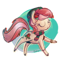 Size: 1288x1236 | Tagged: safe, artist:danfango, roseluck, earth pony, pony, g4, clothes, eyelashes, eyes closed, female, flower, flower in hair, hat, mare, rose, scarf, signature, simple background, smiling, solo, transparent background