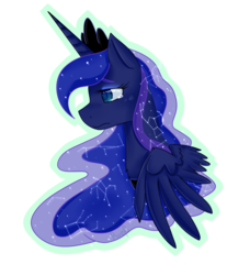 Size: 2484x3000 | Tagged: safe, artist:ruef, princess luna, g4, bust, colored pupils, constellation, female, high res, sad, simple background, solo, transparent background