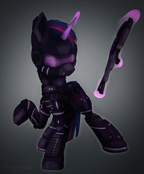 Size: 1315x1585 | Tagged: safe, artist:allyster-black, twilight sparkle, pony, unicorn, g4, armor, crossover, female, gun, magic, mass effect, solo