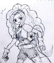 Size: 883x1023 | Tagged: safe, artist:vvw84, adagio dazzle, sonata dusk, equestria girls, g4, hug, hug from behind, please, waist grab