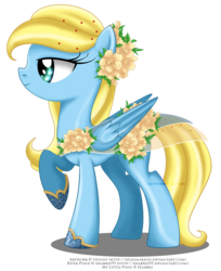 Size: 1100x1350 | Tagged: safe, artist:tiffanymarsou, part of a set, oc, oc only, oc:river pond, pony, concave belly, folded wings, may festival, raised hoof, side view, slender, solo, standing, thin, wings