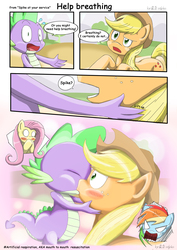 Size: 3508x4961 | Tagged: safe, artist:od20plus, applejack, fluttershy, rainbow dash, spike, earth pony, pony, g4, spike at your service, angry, blushing, comic, eyes closed, female, jealous, kiss on the lips, kissing, male, mare, open mouth, puffy cheeks, rainbow dash is best facemaker, raised eyebrow, ship:applespike, shipping, shocked, straight, surprise kiss, wide eyes