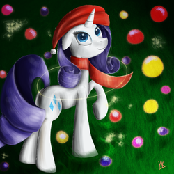 Size: 1200x1200 | Tagged: safe, artist:gusteaureeze, rarity, pony, g4, christmas, clothes, female, hat, santa hat, scarf, solo