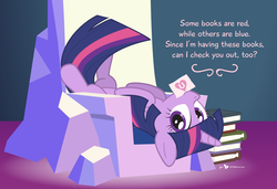 Size: 950x650 | Tagged: safe, artist:dm29, twilight sparkle, alicorn, pony, g4, book, cute, female, mare, mouth hold, on back, solo, song in the comments, throne, twilight sparkle (alicorn), valentine