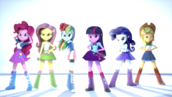 Size: 1920x1080 | Tagged: safe, artist:3d thread, artist:creatorofpony, applejack, fluttershy, pinkie pie, rainbow dash, rarity, twilight sparkle, equestria girls, g4, 3d, 3d model, angry, arm behind head, blender, boots, bracelet, button-up shirt, clothes, compression shorts, cowboy boots, cowboy hat, crossed arms, denim skirt, female, frown, glass, hairpin, hand on hip, hat, high heel boots, humane six, jewelry, jojo pose, mane six, pointing, polka dot socks, ponytail, pose, puffy sleeves, rainbow socks, shirt, shoes, skirt, smiling, smirk, socks, stetson, striped socks, t-shirt, tank top, teenager, twilight sparkle (alicorn), vest