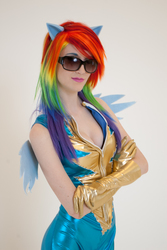 Size: 801x1200 | Tagged: safe, artist:pyrotempertantrum, rainbow dash, human, g4, cosplay, irl, irl human, photo, wonderbolts uniform