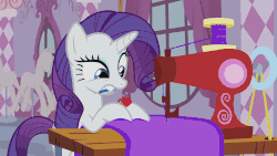 Size: 960x540 | Tagged: safe, screencap, rarity, sweetie belle, pony, unicorn, g4, ponyville confidential, animated, bipedal, bridle, butt, carousel boutique, dress making, eyebrow wiggle, feather, female, filly, foal, gritted teeth, hoof hold, hoofy-kicks, magic, mannequin, mare, mirror, mouth hold, notepad, peacock feathers, pencil, plot, reporter, sewing machine, sitting, smiling, stool, tack, telekinesis, waving