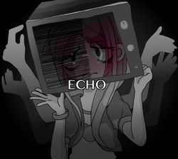 Size: 669x600 | Tagged: safe, artist:weiliy, pinkie pie, equestria girls, g4, eared humanization, echo (vocaloid), female, humanized, pinkamena diane pie, pixiv, solo, surreal, television, vocaloid