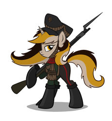 Size: 871x943 | Tagged: safe, artist:cogwheel98, boots, clothes, cyrillic, gun, leather, leather boots, nation ponies, rifle, russia, russian, russian empire, shoes, solo, uniform, weapon