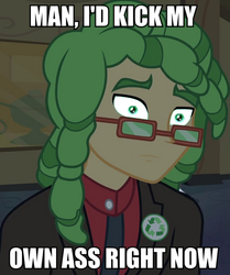 Size: 500x598 | Tagged: safe, screencap, sandalwood, equestria girls, g4, my little pony equestria girls, background human, eco kid insults, image macro, meme