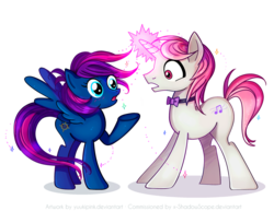 Size: 825x638 | Tagged: safe, artist:yuukipink, oc, oc only, oc:cavatina, oc:shadow scope, pegasus, pony, unicorn, blushing, simple background, transparent background, vector