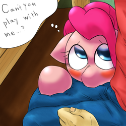 Size: 2000x2000 | Tagged: safe, artist:ushiro no kukan, pinkie pie, human, g4, blushing, cute, diapinkes, high res, looking up, ushiro is trying to murder us