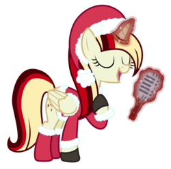 Size: 8100x8000 | Tagged: safe, artist:glessmlp, oc, oc only, oc:solar blaze, alicorn, pony, absurd resolution, alicorn oc, christmas, hat, santa claus, santa hat, simple background, singing, transparent background