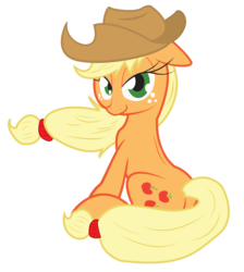 Size: 9430x10530 | Tagged: safe, artist:slyfoxcl, applejack, g4, absurd resolution, female, looking at you, looking back, simple background, sitting, solo, transparent background, vector