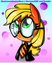 Size: 859x1036 | Tagged: safe, artist:mushroomcookiebear, applejack, earth pony, pony, g4, crossover, female, glasses, gryffindor, harry potter (series), solo