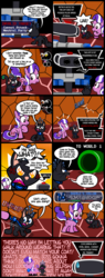 Size: 2848x7476 | Tagged: safe, artist:magerblutooth, diamond tiara, discord, oc, oc:dazzle, cat, pig, pony, robot, comic:diamond and dazzle, g4, body swap, comic, cute, female, filly, foal, game & watch, internal, mr. game & watch, r.o.b., super mario bros., video game, vore, warp pipe
