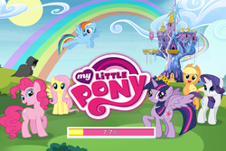 Size: 960x640 | Tagged: safe, gameloft, applejack, fluttershy, lord tirek, pinkie pie, rainbow dash, rarity, twilight sparkle, alicorn, pony, g4, faic, female, loading screen, mane six, mare, my little pony logo, twiface, twilight sparkle (alicorn), twilight's castle, update