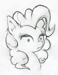 Size: 600x772 | Tagged: safe, artist:gezawatt, pinkie pie, earth pony, pony, g4, female, monochrome, pencil drawing, sad, solo, traditional art