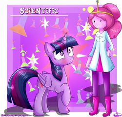 Size: 1000x961 | Tagged: safe, artist:vixelzf, twilight sparkle, alicorn, pony, g4, adventure time, crossover, female, male, mare, princess bubblegum, twilight sparkle (alicorn)