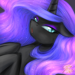 Size: 750x750 | Tagged: safe, artist:cosmalumi, nightmare moon, alicorn, pony, tumblr:ask queen moon, g4, lidded eyes, open mouth, solo