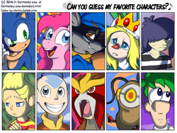 Size: 900x675 | Tagged: dead source, safe, artist:dynamo-deepblue, pinkie pie, entei, g4, aang, adventure time, avatar the last airbender, crossover, earthbound, ferb fletcher, finn the human, glados, gorillaz, guess my favorite character, lucas, male, meme, noodle, phineas and ferb, pokémon, portal (valve), sly cooper, sonic the hedgehog, sonic the hedgehog (series)