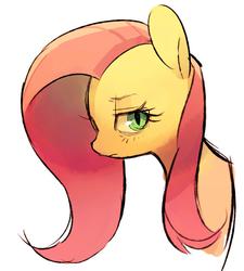 Size: 918x1020 | Tagged: safe, artist:hotomura, fluttershy, g4, bust, female, mare, simple background, slit pupils, solo, tired, white background