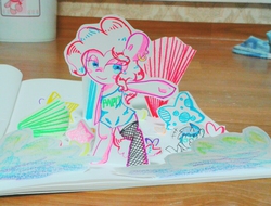 Size: 930x706 | Tagged: safe, artist:danadyu, pinkie pie, earth pony, pony, unicorn, g4, clothes, craft, horn, paper pony, papercraft