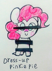 Size: 529x723 | Tagged: safe, artist:danadyu, pinkie pie, g4, censored, dress-up pinkie, female, part of a series, simple background, solo