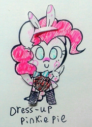 Size: 546x754 | Tagged: safe, artist:danadyu, pinkie pie, g4, dress-up pinkie, female, part of a series, simple background, solo