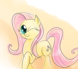 Size: 970x857 | Tagged: safe, artist:wafflecannon, fluttershy, g4, female, looking at you, solo, wink