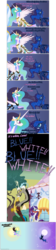 Size: 1589x7132 | Tagged: safe, artist:grievousfan, discord, princess celestia, princess luna, rarity, g4, comic, sisterly drama, this will end in pain, well that escalated quickly, white and gold or black and blue dress meme
