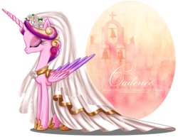 Size: 1446x1118 | Tagged: safe, artist:tiffanymarsou, princess cadance, alicorn, pony, g4, alternate hairstyle, clothes, concave belly, dress, eyelashes, eyes closed, female, folded wings, hoof shoes, long dress, mare, partially open wings, princess shoes, simple background, slender, solo, thin, transparent background, watermark, wedding dress, wedding veil, wings