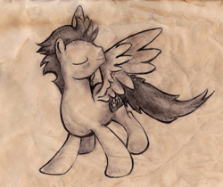 Size: 610x512 | Tagged: safe, artist:pegasusrainn, soarin', g4, charcoal (medium), male, sketch, solo, traditional art