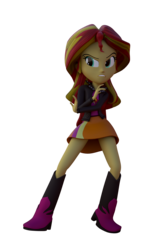 Size: 1080x1920 | Tagged: dead source, safe, artist:3d thread, artist:creatorofpony, sunset shimmer, equestria girls, g4, 3d, 3d model, blender, boots, clothes, disgusted, female, filthy casual, jacket, leather jacket, shirt, simple background, skirt, solo, transparent background
