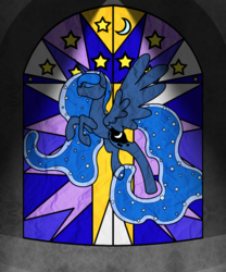 Size: 1250x1500 | Tagged: safe, artist:ahaintthatbad, princess luna, g4, eyes closed, female, flying, solo, stained glass