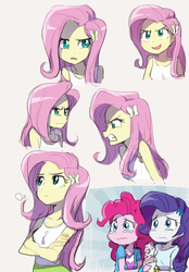 Size: 543x780 | Tagged: dead source, safe, artist:baekgup, fluttershy, pinkie pie, rarity, equestria girls, g4, putting your hoof down, angry, annoyed, assertive, assertive fluttershy, clothes, crying, derail in the comments, equestria girls interpretation, female, flutterbitch, frown, glare, gritted teeth, holding hands, new fluttershy, sad, scene interpretation, skirt, sleeveless, smirk, tank top, trio, trio female, wavy mouth