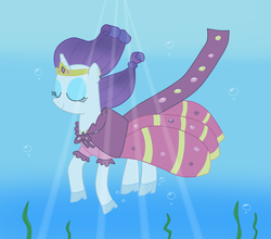 Size: 1616x1424 | Tagged: safe, artist:04startycornonline88, rarity, g4, clothes, dream, dress, gala dress, lake, sleeping, solo, swimming, underwater, wet dream, wet mane