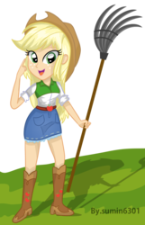 Size: 1282x1994 | Tagged: safe, artist:sumin6301, applejack, equestria girls, g4, female, rake, simple background, solo, transparent background, vector, working