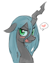 Size: 322x398 | Tagged: safe, artist:baekgup, queen chrysalis, changeling, changeling queen, g4, :p, blushing, female, heart, looking at you, simple background, solo, tongue out, white background